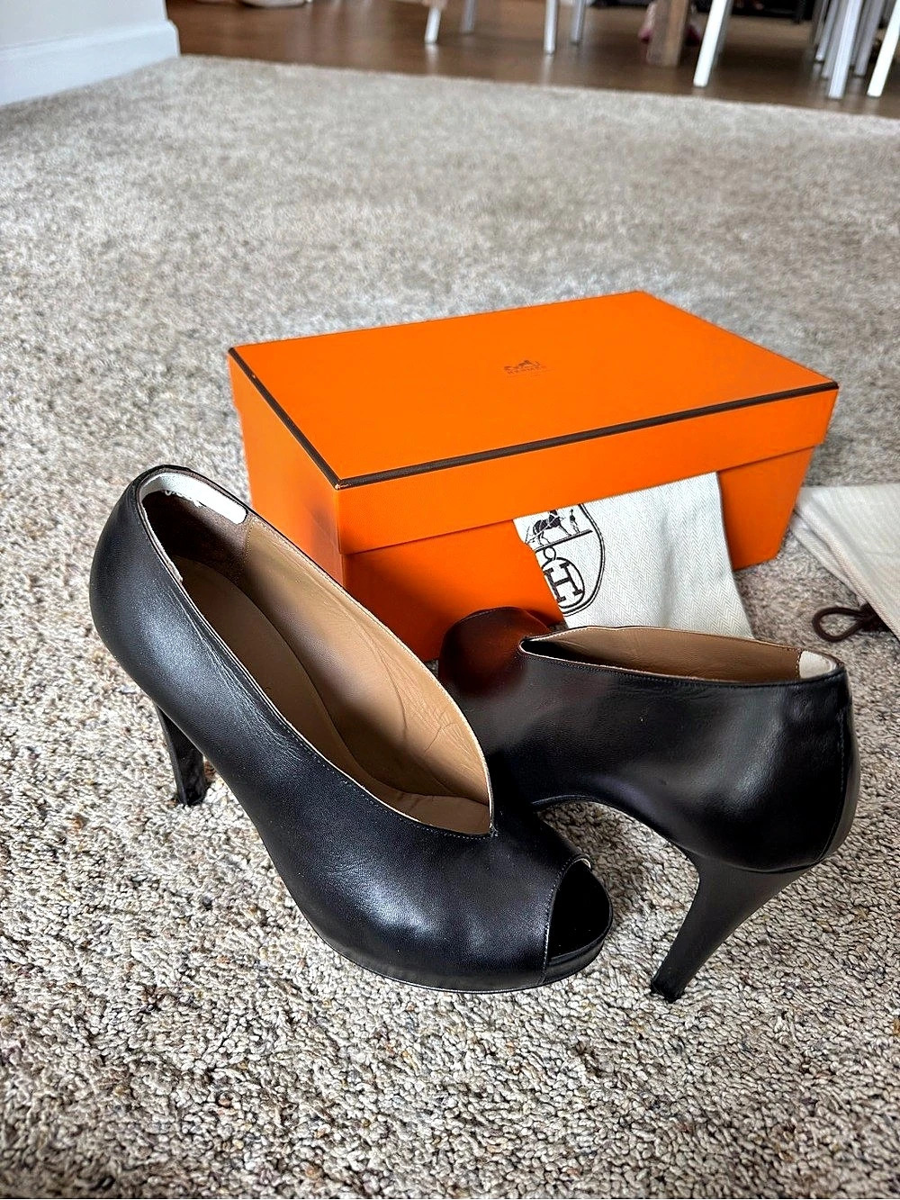 Hermes Black Peep Toe Heels